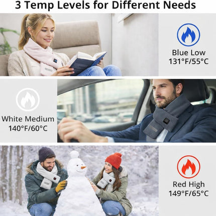 Heated Scarf for Women & Men, Rechargeable Neck Heating Wrap with 3 Heat Settings, Portable Electric Neck Warmer, Fast Heating for Office, Outdoor Winter Warm Gift,Grey