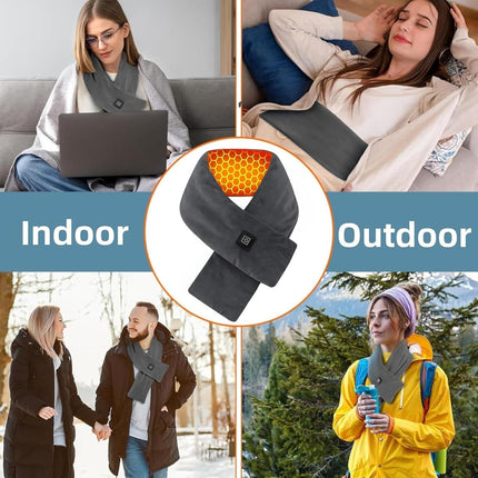Heated Scarf for Women & Men, Rechargeable Neck Heating Wrap with 3 Heat Settings, Portable Electric Neck Warmer, Fast Heating for Office, Outdoor Winter Warm Gift,Black