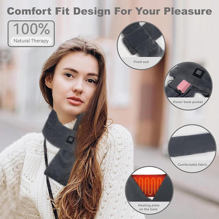 Heated Scarf for Women & Men, Rechargeable Neck Heating Wrap with 3 Heat Settings, Portable Electric Neck Warmer, Fast Heating for Office, Outdoor Winter Warm Gift,Red