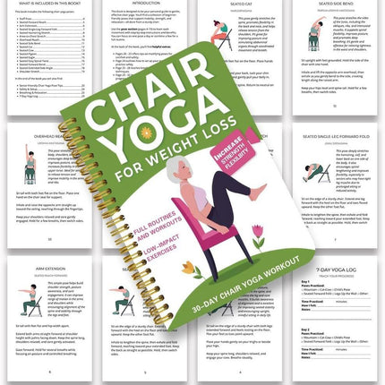 Chair Yoga for Seniors Over 60 – 30-Day Weight Loss & Toning Guide, 15-Min Daily Routine, Illustrated Poses & Progress Tracker, 4-Pack Spiral-Bound Home Fitness Book Set for Gentle Fat Burning & Muscle Strength