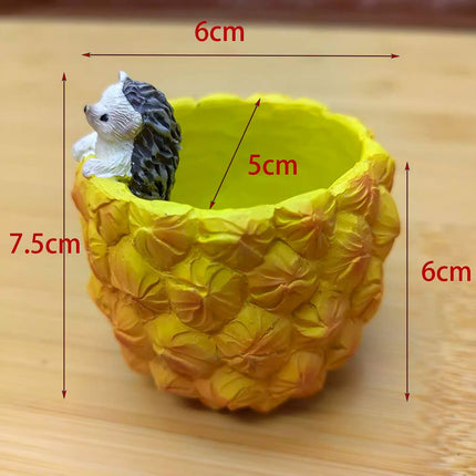Cute Hedgehog Pineapple Resin Planter - Mini Succulent Pot, Desktop Decor, Garden Ornament, Unique Gift for Plant Lovers (Pineapple)