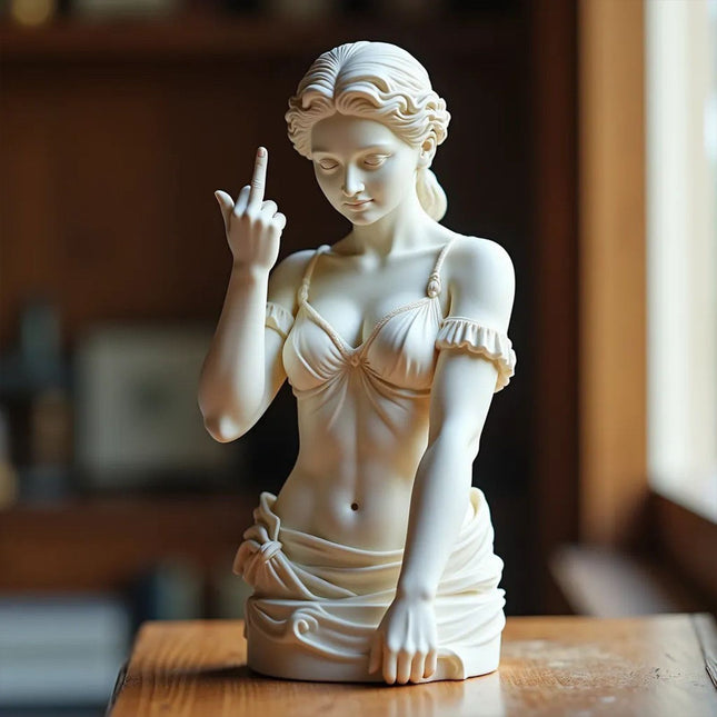 Rebellious Venus Statue Modern Resin Sculpture of Aphrodite Giving the Middle Finger Edgy Home Decor Bold