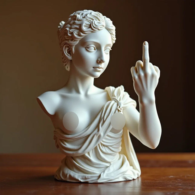 Rebellious Venus Statue Modern Resin Sculpture of Aphrodite Giving the Middle Finger Edgy Home Decor Bold