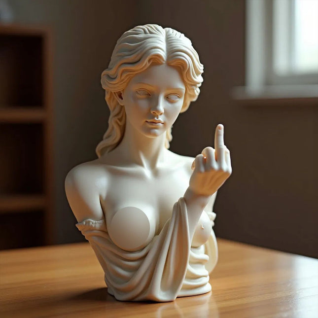 Rebellious Venus Statue Modern Resin Sculpture of Aphrodite Giving the Middle Finger Edgy Home Decor Bold