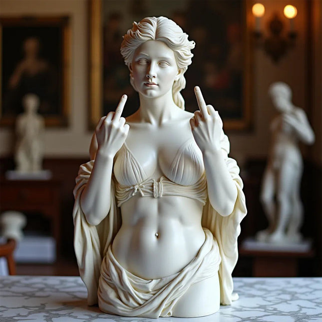 Rebellious Venus Statue Modern Resin Sculpture of Aphrodite Giving the Middle Finger Edgy Home Decor Bold