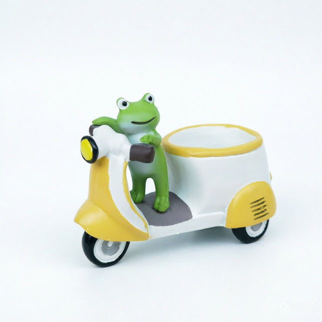 Cute Frog on Motorcycle Resin Planter (Green V1199-DT-TB-SZ005