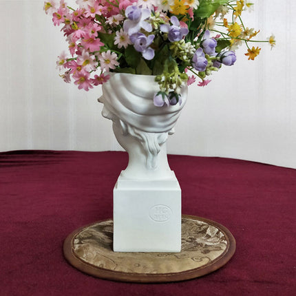 Elegant Girl with a Headscarf Resin Bust Sculpture Flower Vase - Classic European Style Figurine for Home Decor, Art Studio, or Office Desk - Perfect for Sketching, Photography, and Shelf Display (White)