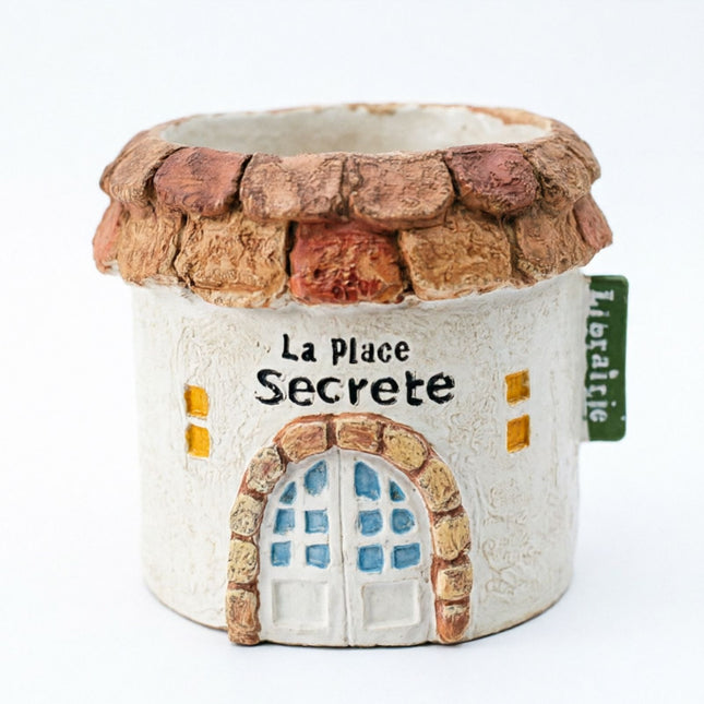Mini Resin Round Cottage House Planter French Country Style Succulent Pot with Drainage Hole in Blue