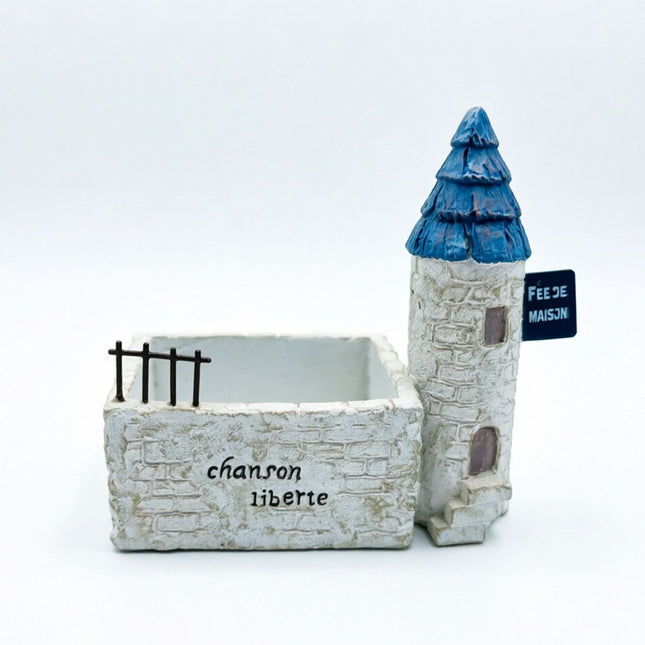 Mini French Country Tower House Planter with Blue-Tiled Tower – product detail