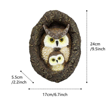 Owl with Tree Hole Statue – Weather-Resistant Resin Garden Decor with Natural Bark Texture – Outdoor Wall Hanging Ornament for Yard, Patio, and Forest Theme Decoration