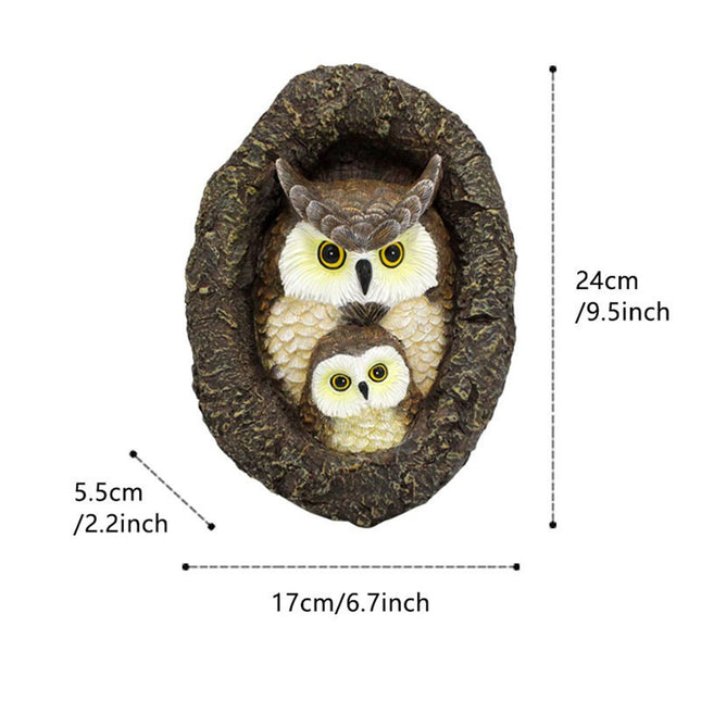 Owl with Tree Hole Statue Weather-Resistant Resin Garden Decor with Natural Bark Texture Outdoor – product detail