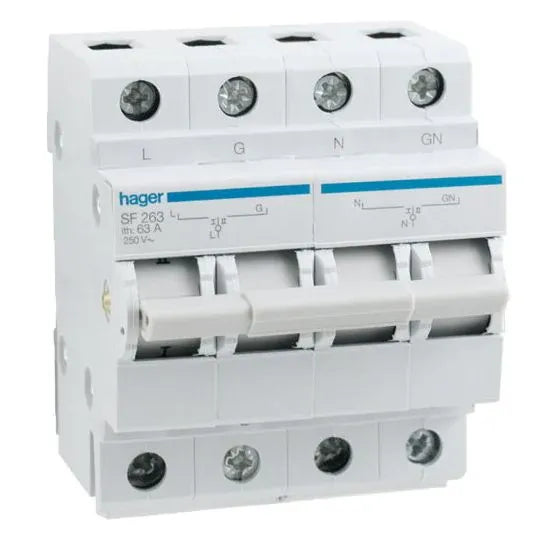 Hager Changeover Switch 2P 63A AC21 DIN Rail Mount IP20 SF263 – product detail