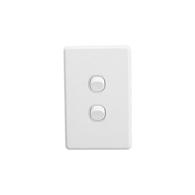 Clipsal Switch Flush Mount Rocker Standard 2 Gang 10A/AX 250V 1 Pole 1/2 Way Vertical White C2032VAWE
