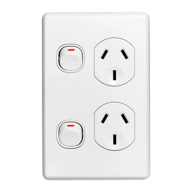 Clipsal Power Point 10A Double C2000 Series Vertical White C2025V-WE V1202-9311554377014