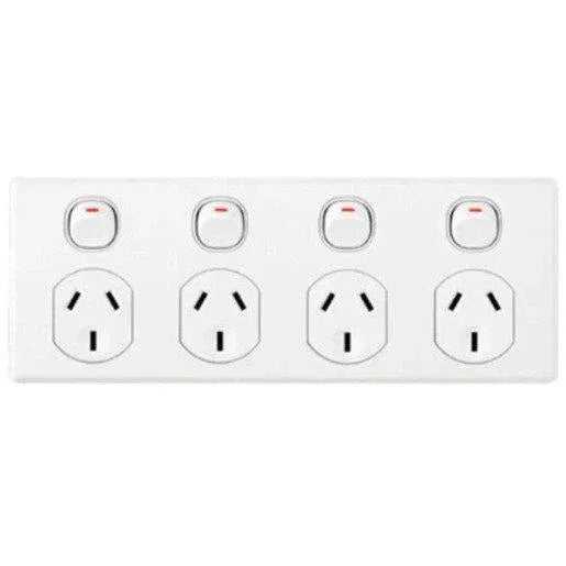 Clipsal Power Point Flush Mount Standard 4 Gang 10A 250V 2 Pole Horizontal White C2015D4WE