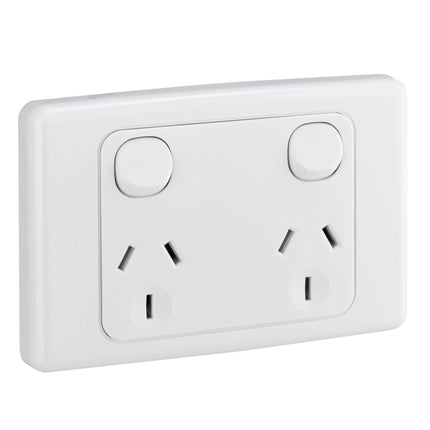 Clipsal Double Power Point Flush Mount Standard 10A 250V 2 Pole Horizontal White | 2025DWE