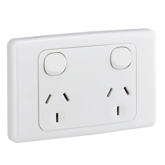 Clipsal Double Power Point Flush Mount Standard 10A 250V 2 Pole Horizontal White 2025DWE