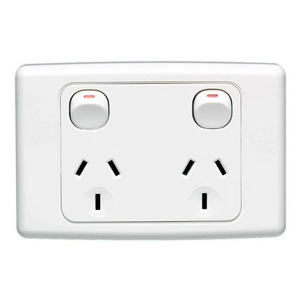 Clipsal Double Power Point Flush Mount Standard 10A 250V 2 Pole Horizontal White | 2025DWE