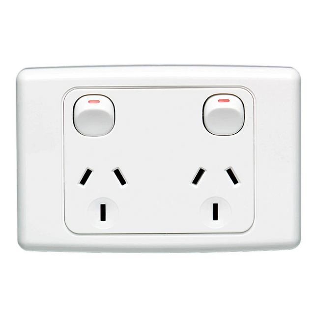 Clipsal Double Power Point Flush Mount Standard 10A 250V 2 Pole Horizontal White 2025DWE – product detail