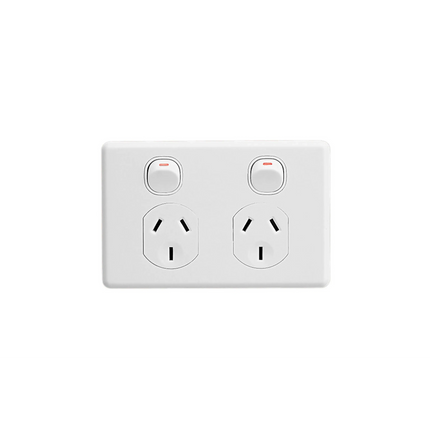 Clipsal Classic C2000 Series Switched Socket Outlet Twin, 250V, 10A, 2 Pole | White Electric C2025D-WE