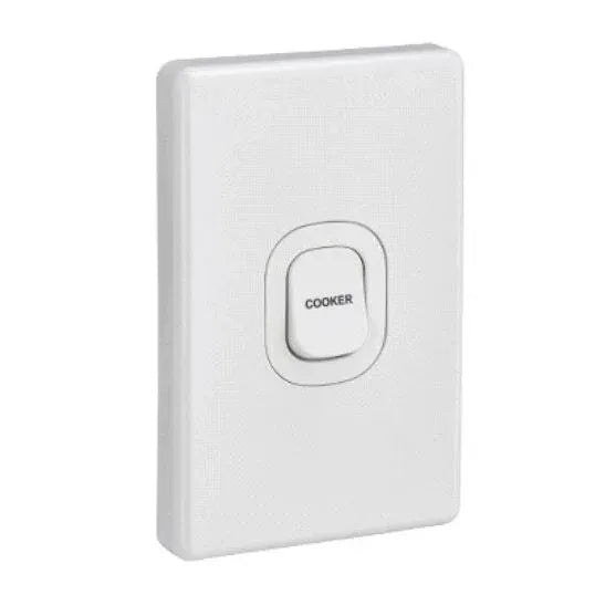 Clipsal Cooker Switch Rocker Flush Mount Standard 1 Gang 45A 250V Vertical White C2031V45WE