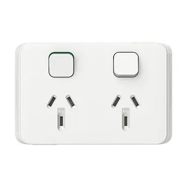 Clipsal Iconic Double Power Point Skin Horizontal Mount 250V 10A Clip-On Vivid White 3025C-VW