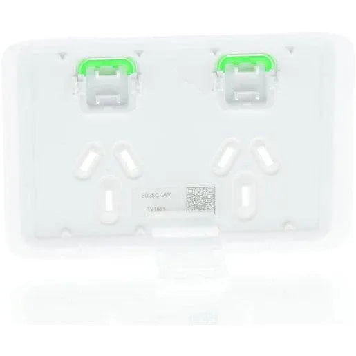 Clipsal Iconic Double Power Point Skin Horizontal Mount 250V 10A Clip-On Vivid White 3025C-VW – product detail