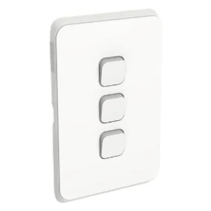 Clipsal Iconic Switch Flush Mount Rocker Standard 3 Gang 10A/AX 250V 1 Pole 1/2 Way Vertical Vivid White | 3043VAVW