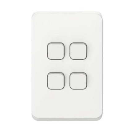 Clipsal Iconic Switch Flush Mount Rocker Standard 4 Gang 10A/AX 250V 1 Pole 1/2 Way Vertical Vivid White | 3044VAVW