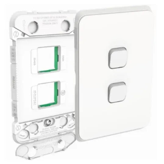 Clipsal Iconic Switch Grid Plate & Skin Flush Mount 2 Gang Horizontal/Vertical Vivid White 3042VHVW