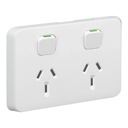 Clipsal GPO Switched Outlet Flush Mount 2 Gang 10A 250V Horizontal Extra Vivid White | 3025XW