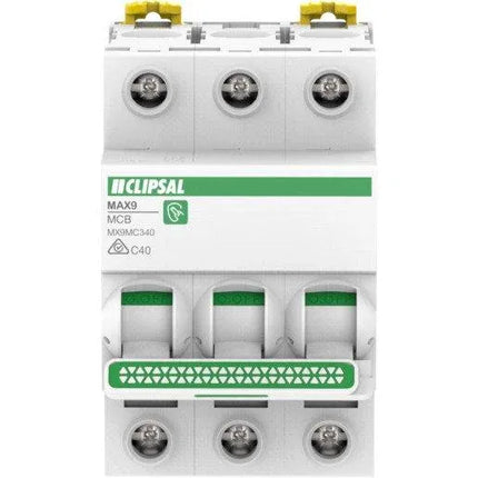 Clipsal MAX9 Miniature Circuit-Breaker (MCB) 3P, 40A, C Curve, 6000A, 415V, Distribution | MX9MC340