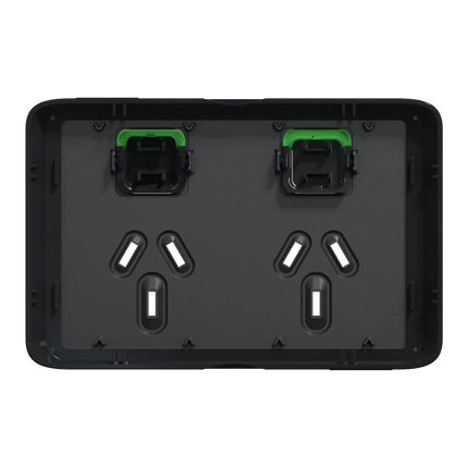Clipsal Iconic Double Power Point Skin Horizontal Mount, 250V, 10A, Clip-On | Extra Black 3025C-XB