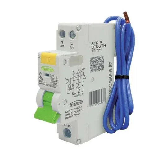 GSME Trader RCBO Type A 230-240 VAC 25 Amp 6 kA 1 Pole 30 mA IP20 1 Module WORCBO6125T – product detail