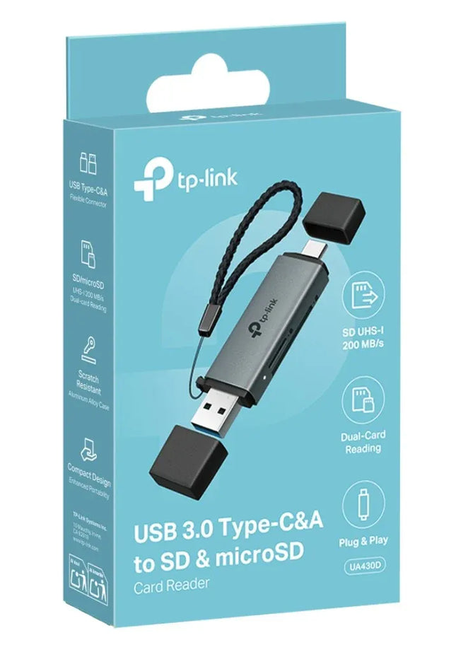 TP-Link UA430D USB 3.0 Type-C & A to SD & microSD 3.0 Card Reader support SD SDHC SDXC microSD microSDHC