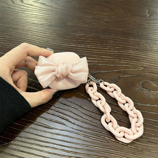 AirPods 2 Silk Bow Pink Shell Plus Pink Double Silver Buckle Bracelet