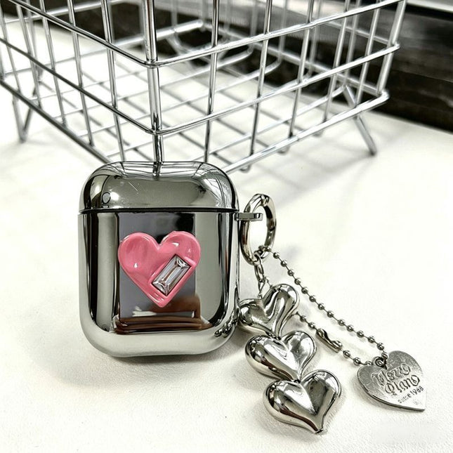 AirPods 4 Textured Pink Heart Electroplated Case Plus 3 Heart Charms