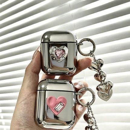 AirPods 4 Textured Pink Heart Electroplated Case + 3 Heart Charms