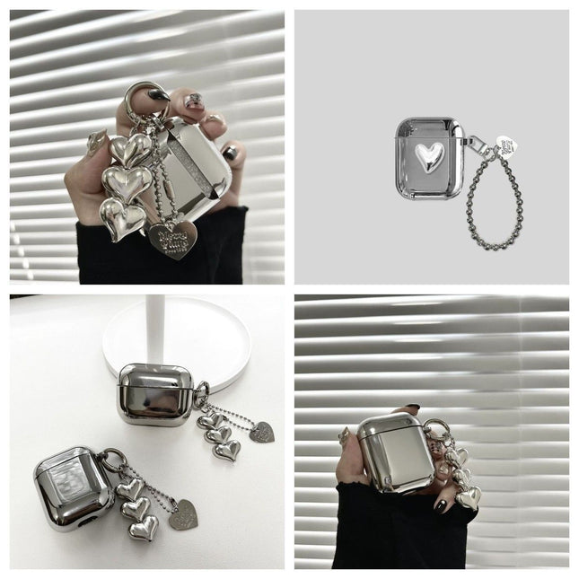 Electroplated solid color shell Plus 3 heart pendants AirPods 1/2 – product detail