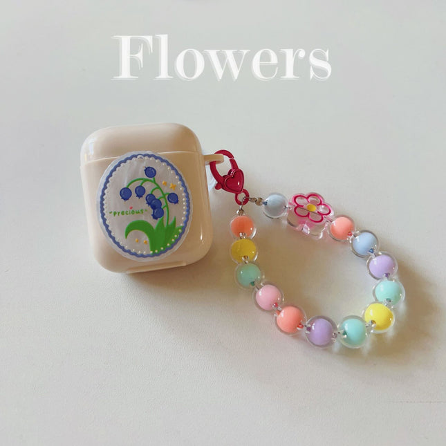 Floral Off-white AirPods 1/2 Case with Colorful Bracelet – product detail
