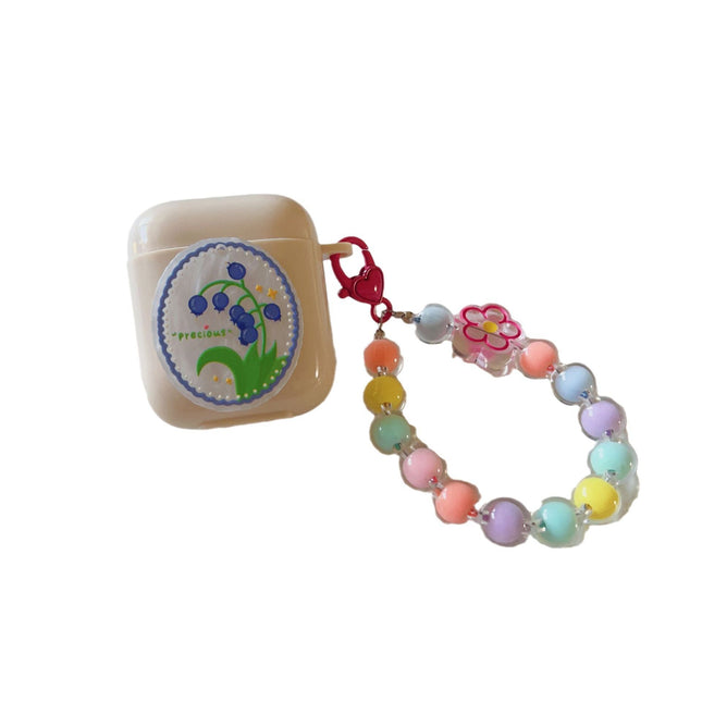 Floral Off-white AirPods Pro Case with Colorful Bracelet