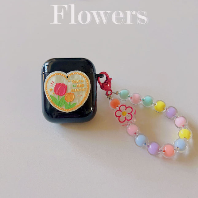 Floral patches Plus black base shell Plus colorful bracelet AirPods 3