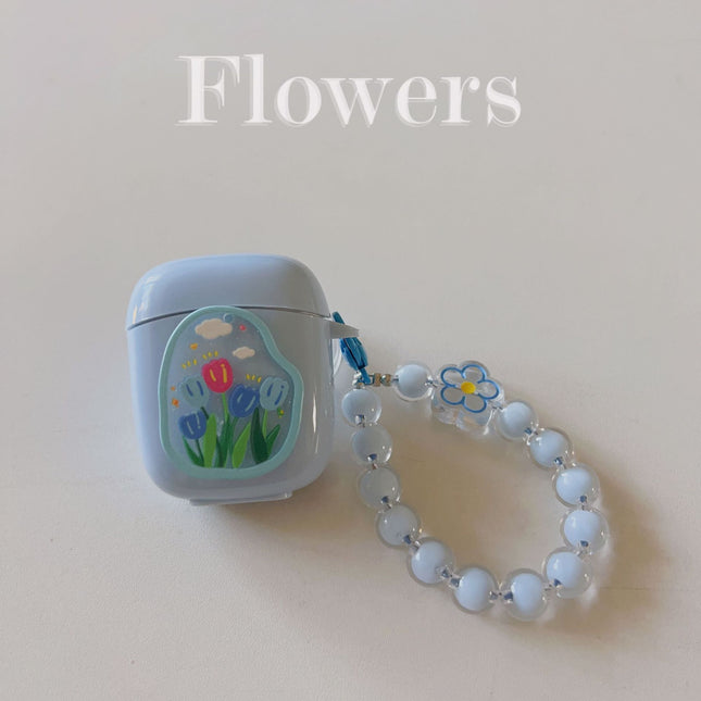 Floral patches Plus light blue base shell Plus blue bracelet AirPods Pro 2