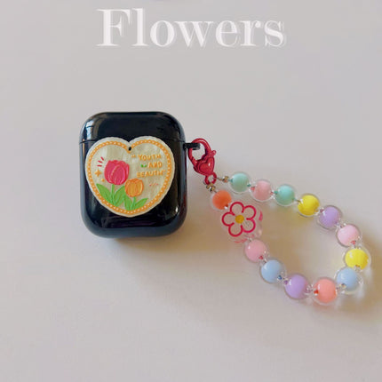 Floral patches + light blue base shell + blue bracelet AirPods Pro 2