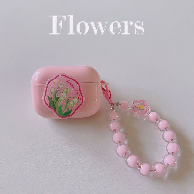 Floral patches Plus pink base shell Plus pink bracelet Apple AirPods 3
