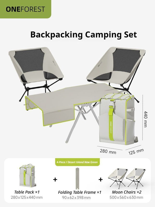 Green 4-Piece Set-Bag Plus Aluminum Table Frame Plus 2 Moon Chairs