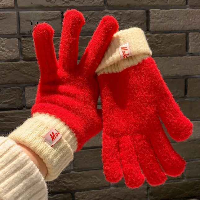 Knit Gloves Red V1221-KNIT-GLOVES-RED
