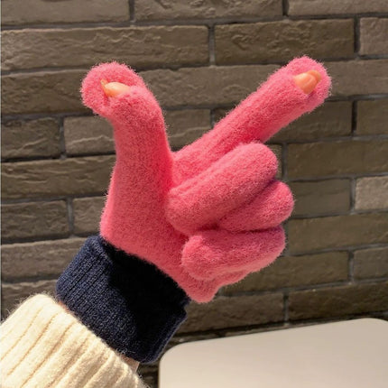 Knit Gloves Rose Red