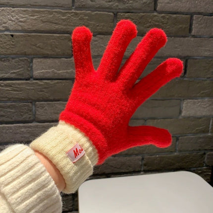 Knit Gloves Rose Red