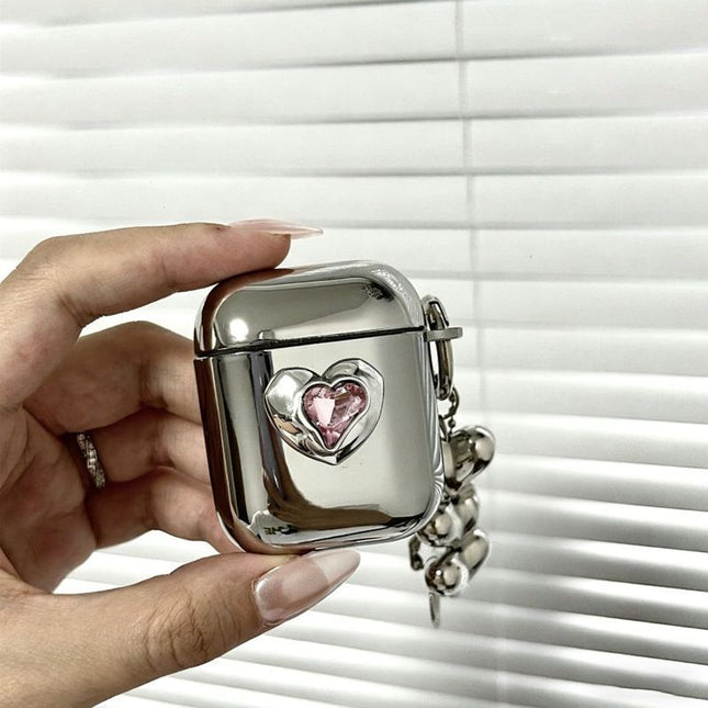 Pink Double Heart Electroplated Case Plus 3 Heart Charms AirPods 3